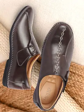 Men Brown Casual Cap Toe Hand Stitched Sandal Style Slip On Shoes