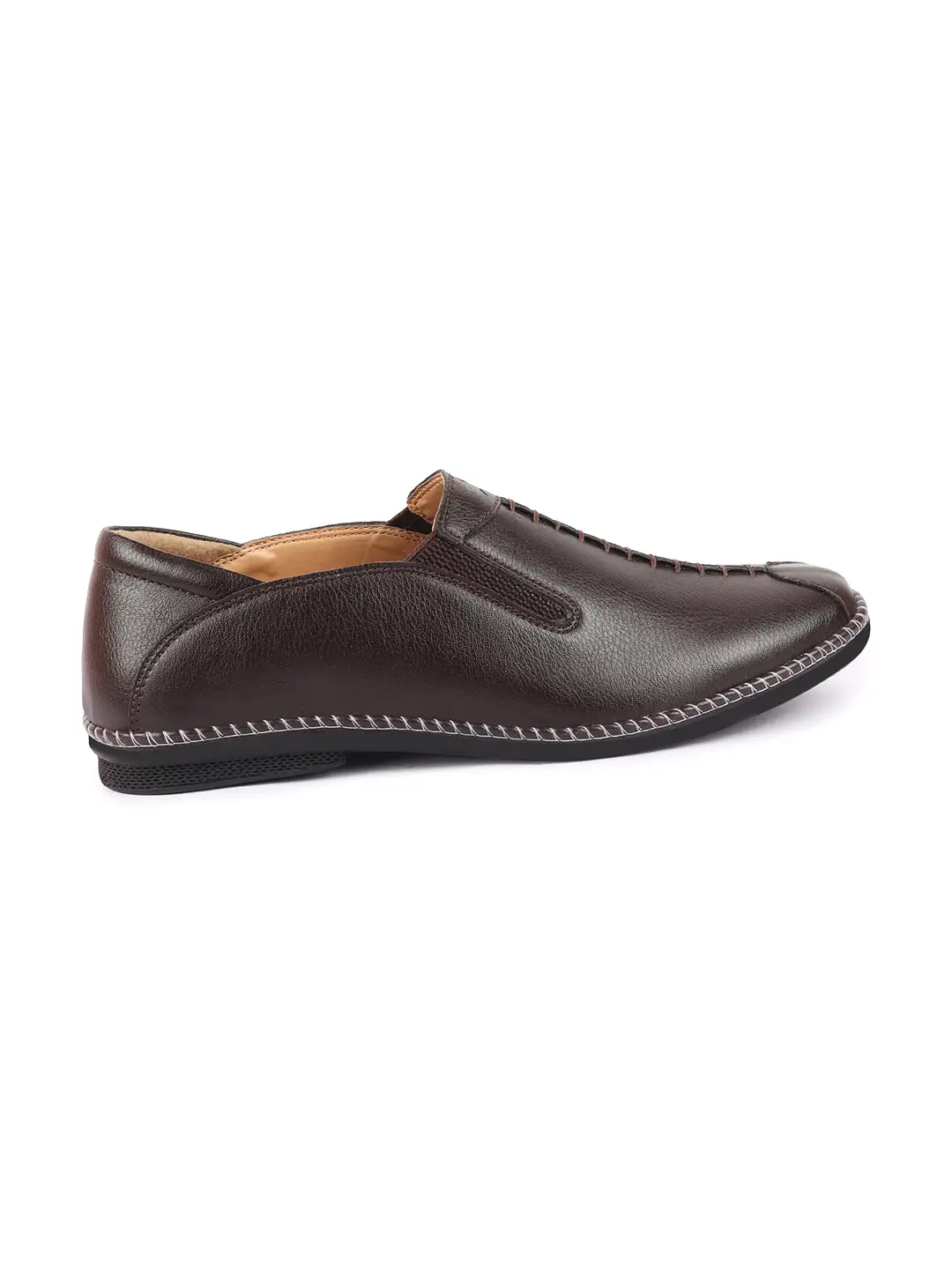 Men Brown Casual Cap Toe Hand Stitched Slip On Shoes