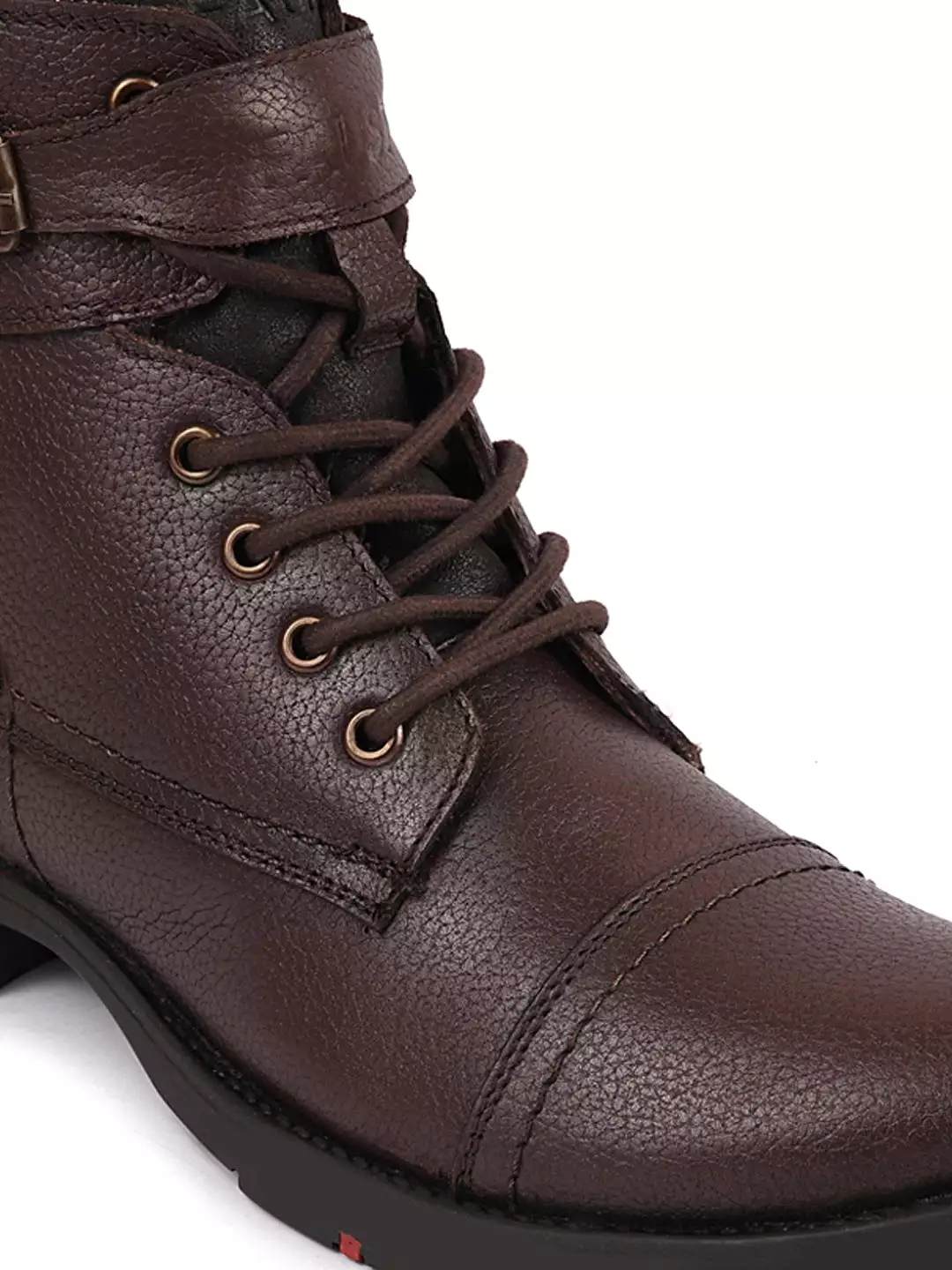 Men Brown High Ankle Genuine Leather 6-Eye Lace Up Zipper Winter Cap Toe Flat Biker Classic Boots