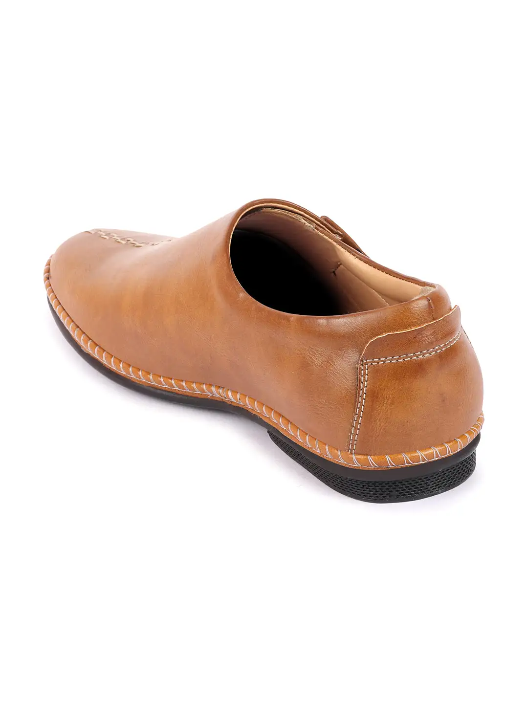 Men Tan Casual Cap Toe Hand Stitched Sandal Style Slip On Shoes