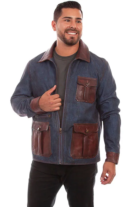 Mens Scully Denim and Leather Trim Jacket