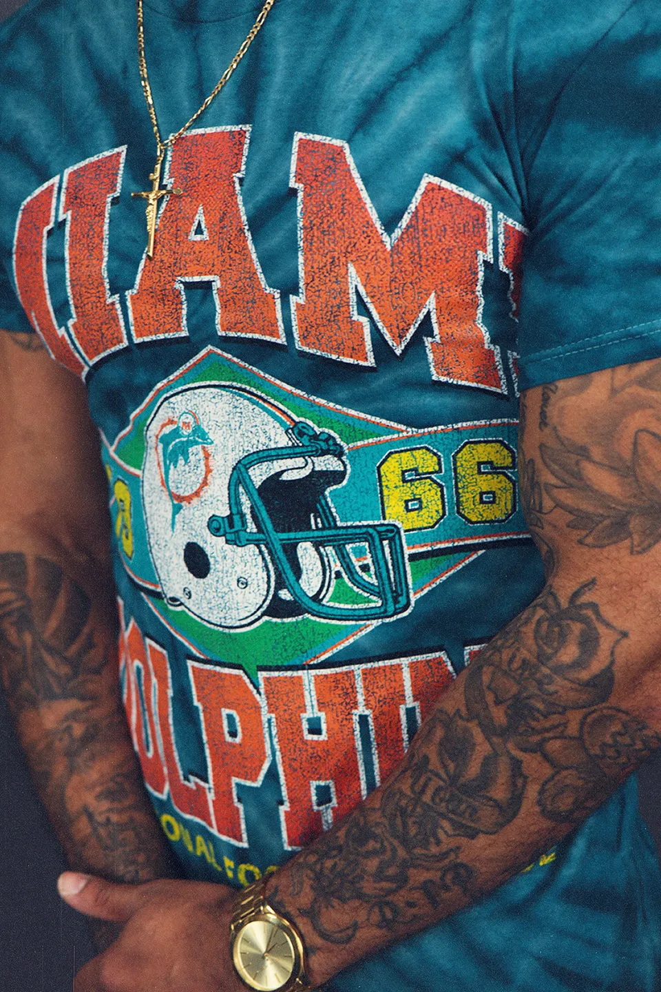 Miami Dolphins 1966 Vintage 90s Washed Print Tie Dye T-Shirt