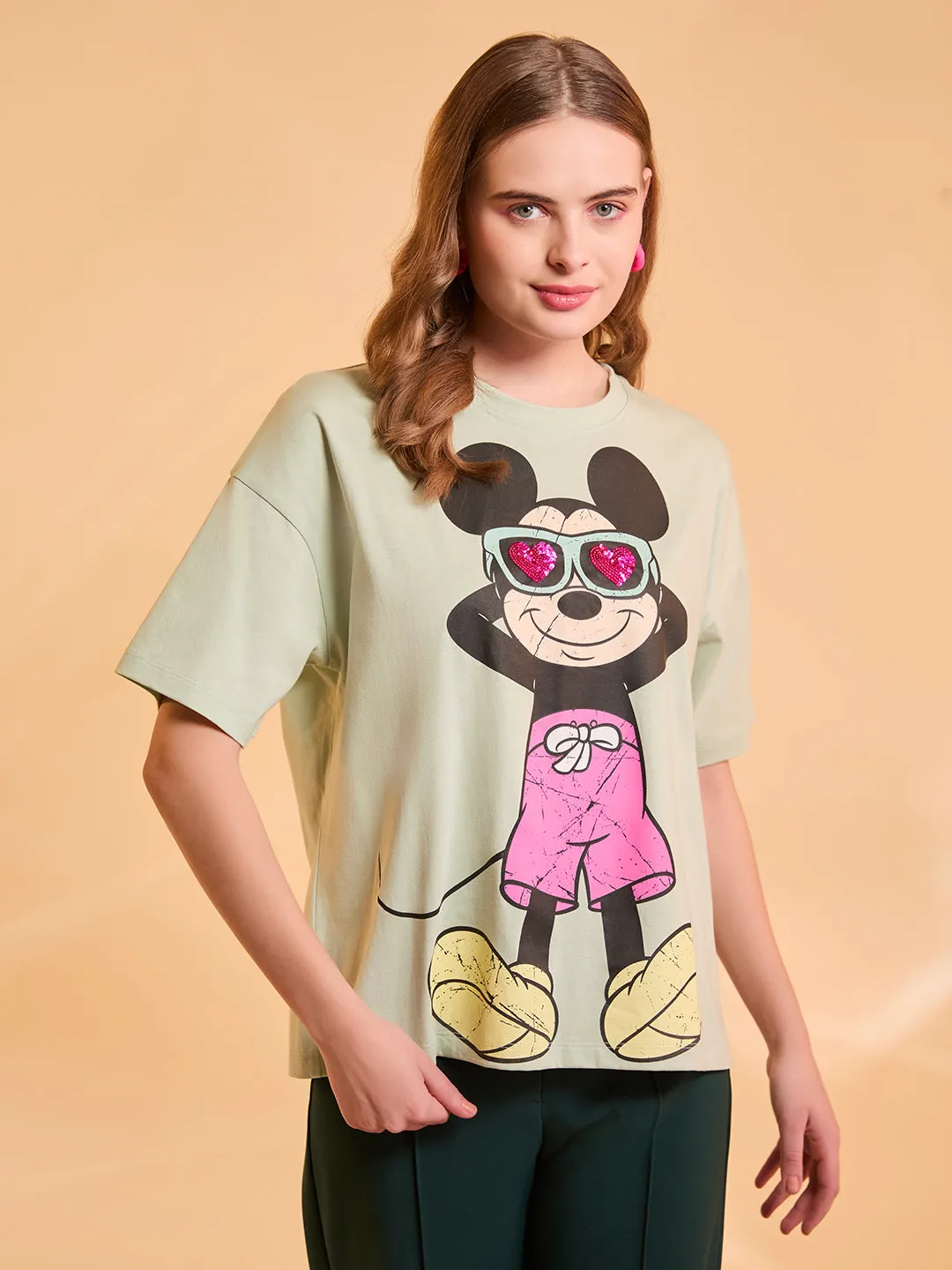 Mickey Mouse  Disney Printed T-Shirt With Sequin Work