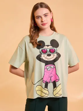 Mickey Mouse  Disney Printed T-Shirt With Sequin Work