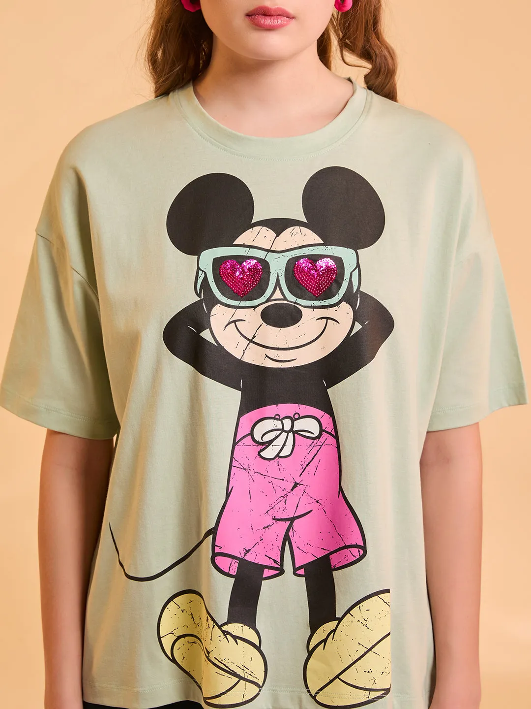 Mickey Mouse  Disney Printed T-Shirt With Sequin Work