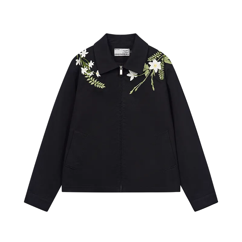 Minimalist Green Floral Embroidered Blazer Jacket