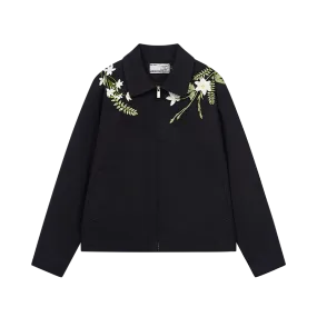 Minimalist Green Floral Embroidered Blazer Jacket