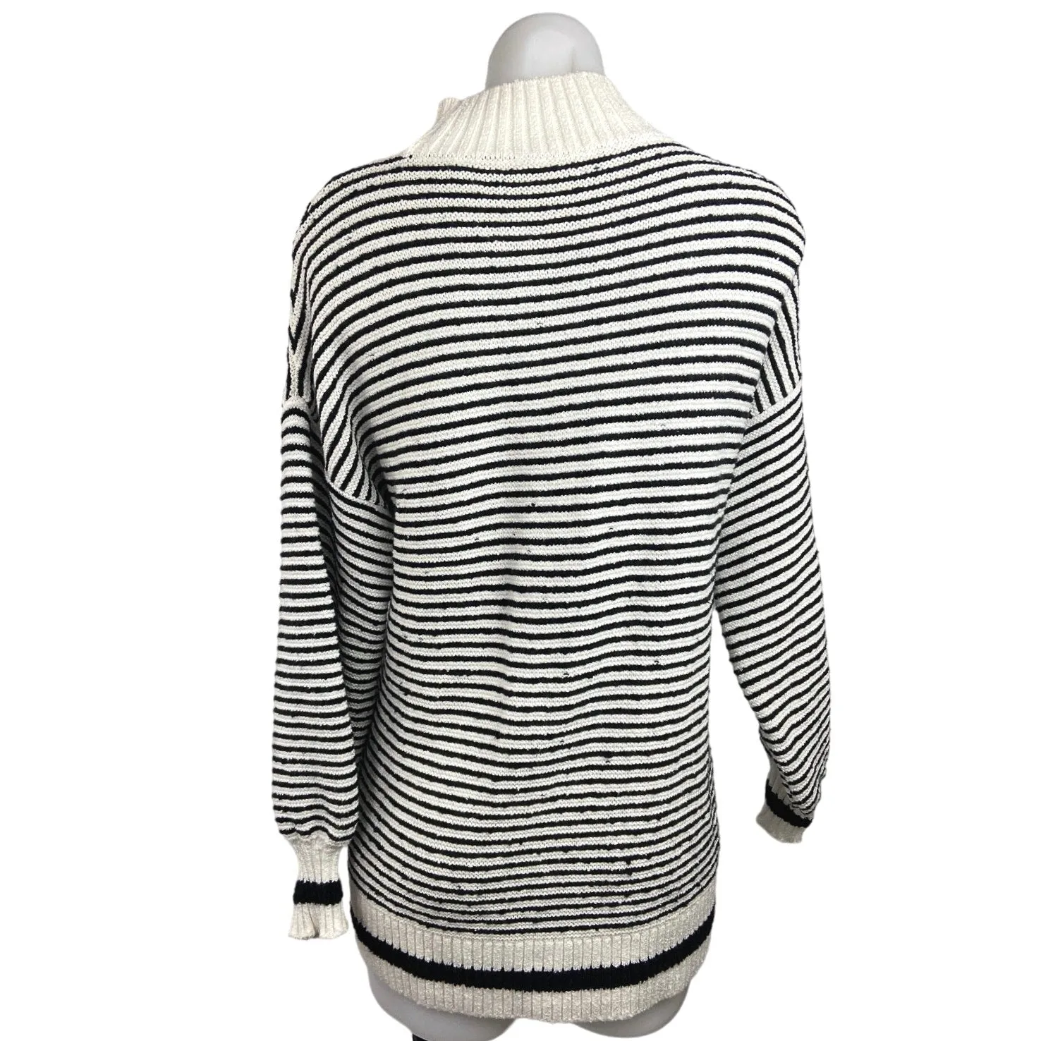 MNG Black White Striped Saint Tropez Turtleneck Oversized Sweater Top Size XS