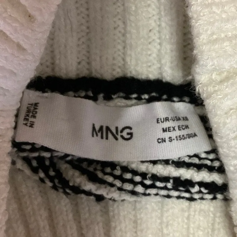 MNG Black White Striped Saint Tropez Turtleneck Oversized Sweater Top Size XS