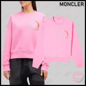 MONCLER  |Crew Neck Long Sleeves Cotton Logo Hoodies & Sweatshirts