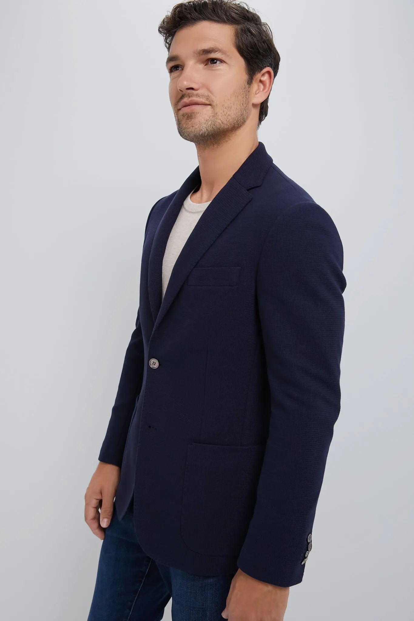 Navy Blue Knit Travel Blazer