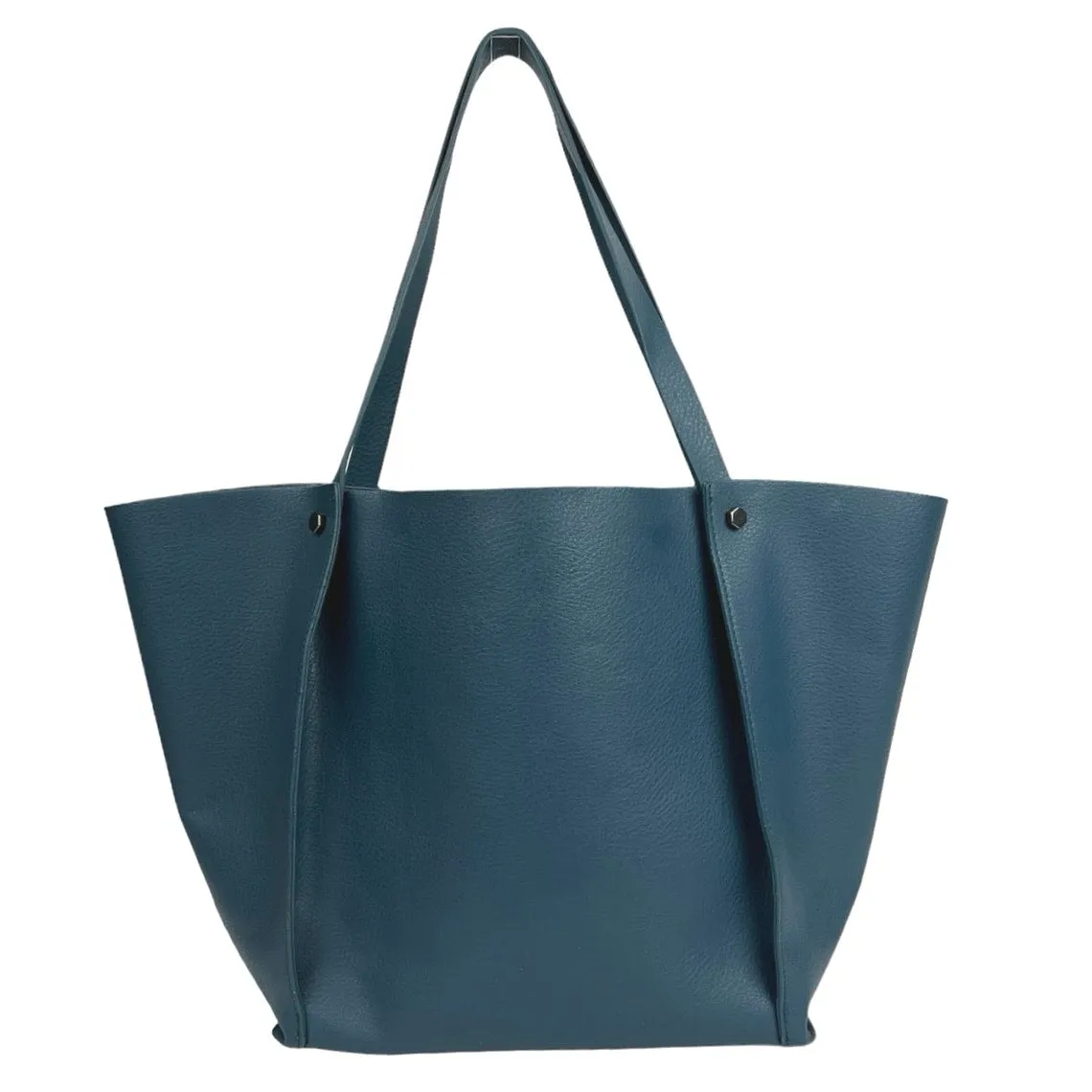 Neiman Marcus Women's Blue Faux Vegan Leather Open Shopper Tote Bag Handbag