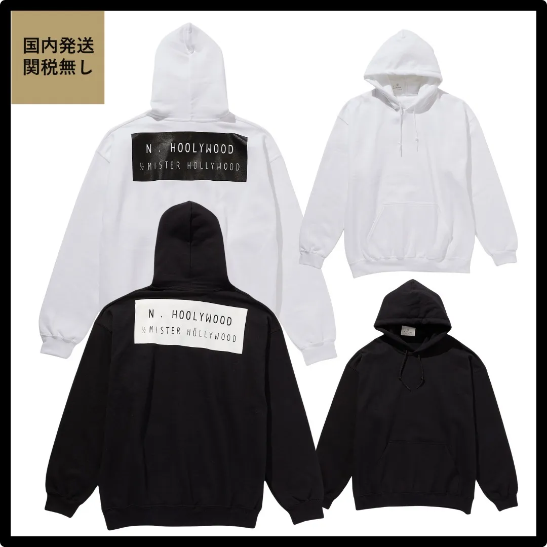 N.HOOLYWOOD  |Long Sleeves Plain Logo Hoodies