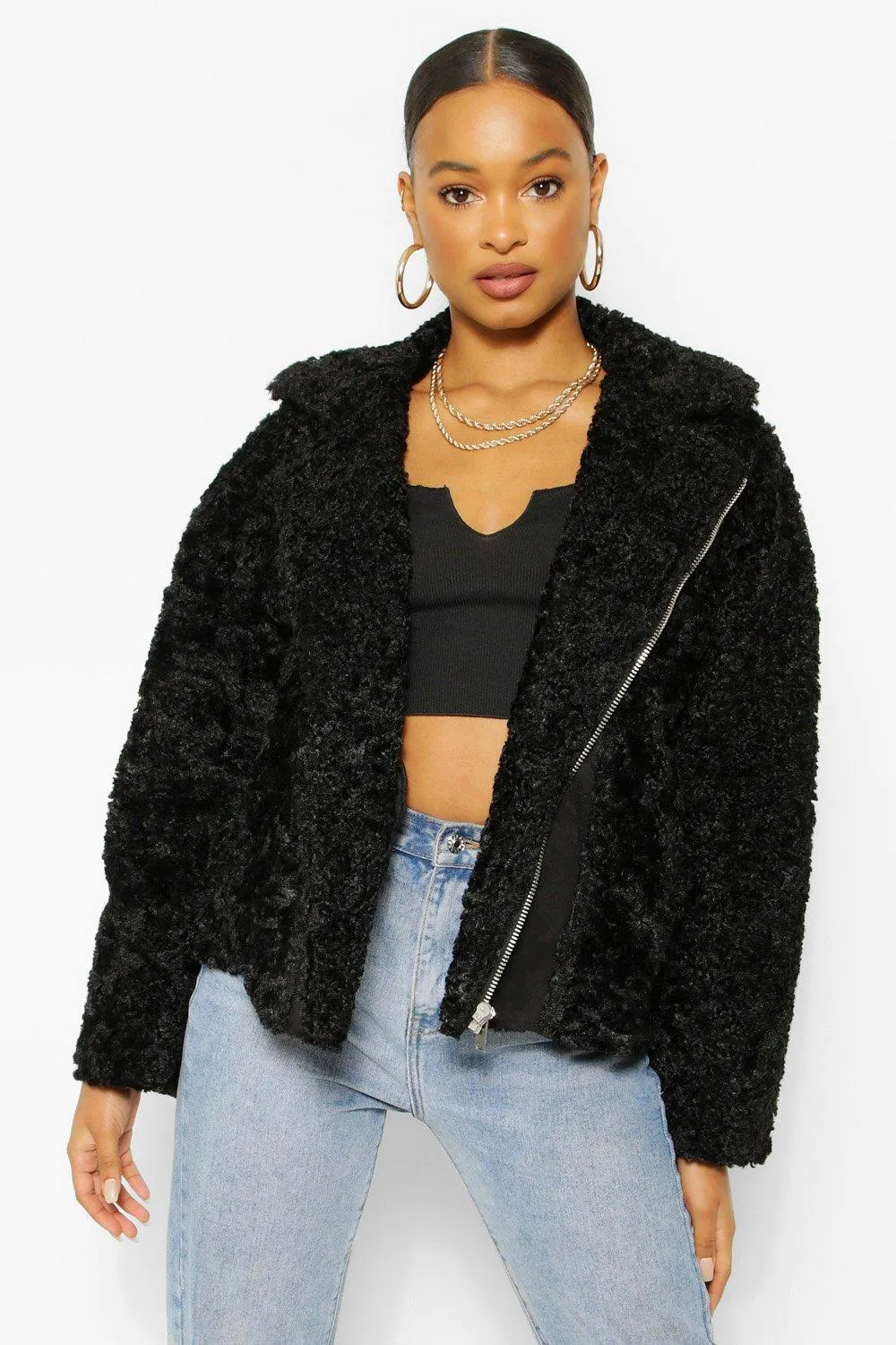 Oversized Faux Teddy Fur Aviator Jacket