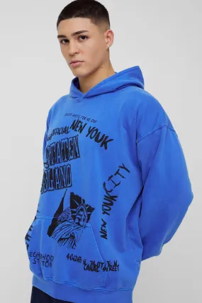 Oversized Washed New York Graphic Hoodie