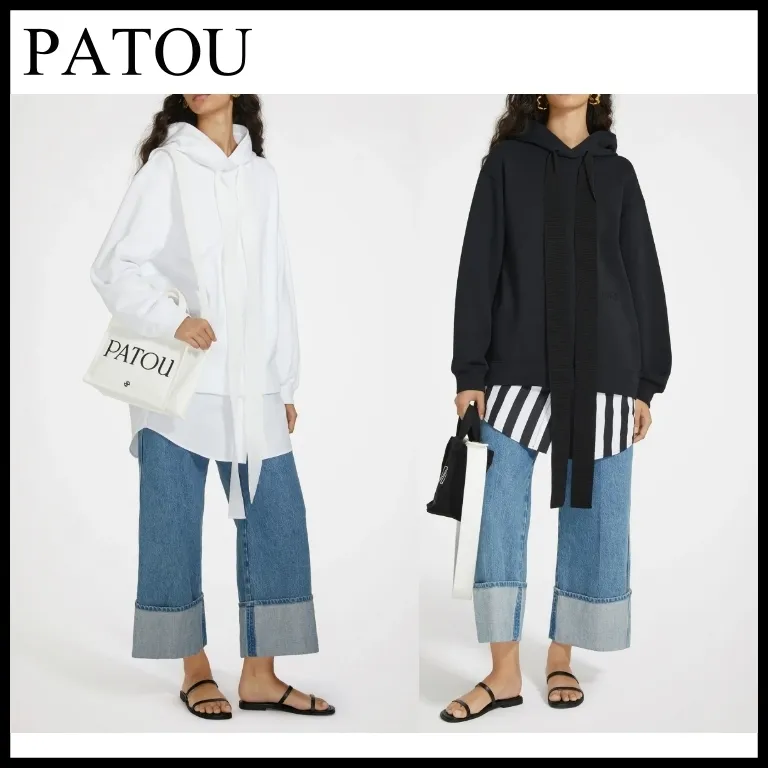 PATOU  |Long Sleeves Plain Cotton Hoodies & Sweatshirts