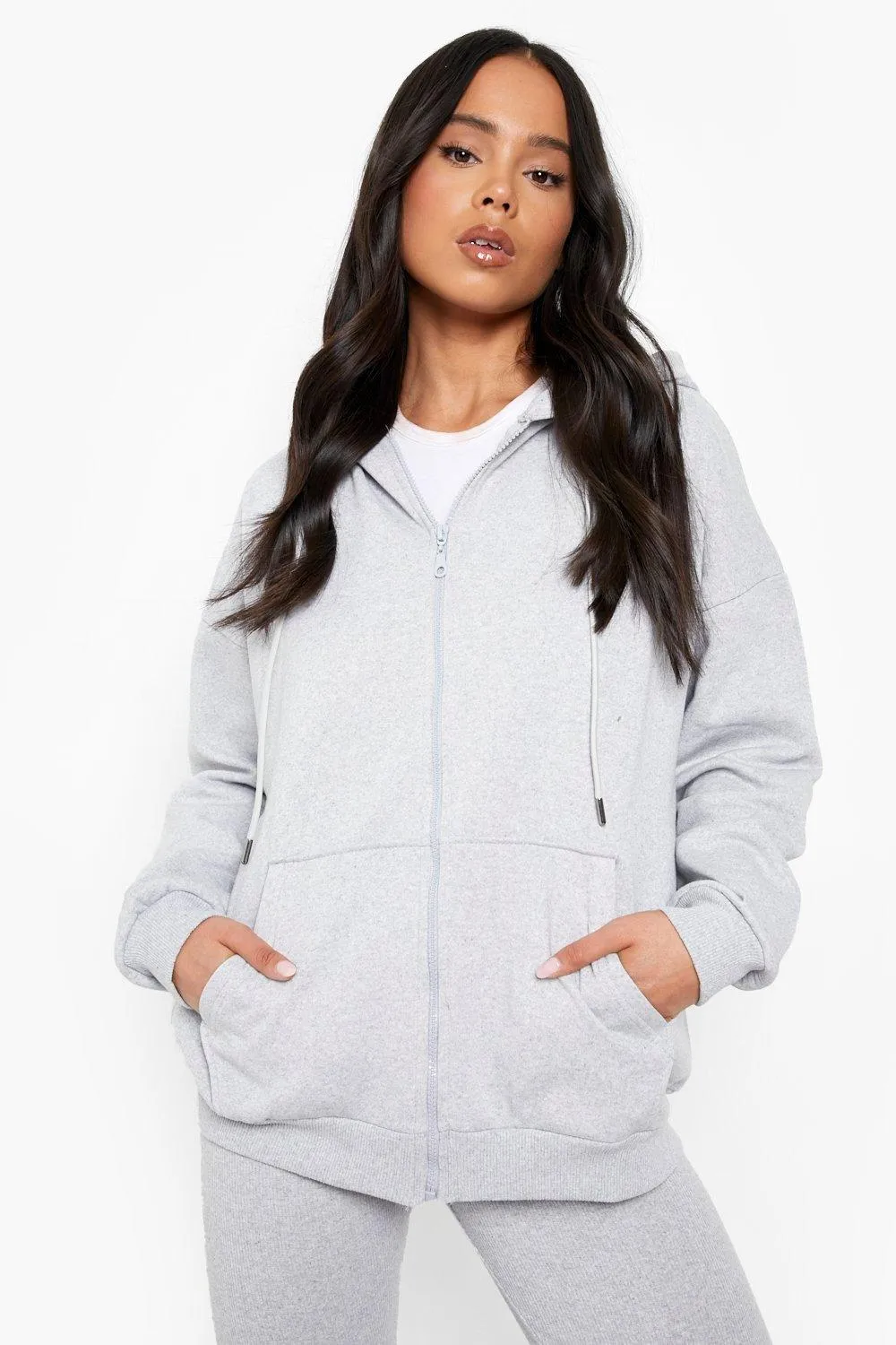 Petite Recycled Oversized Zip Through Hoodie