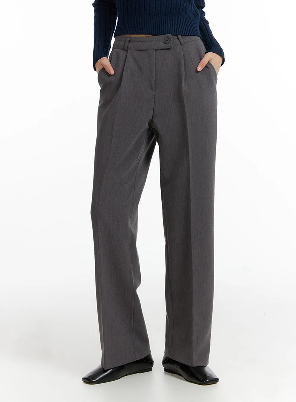 Pintuck Straight Leg Tailored Pants IF402