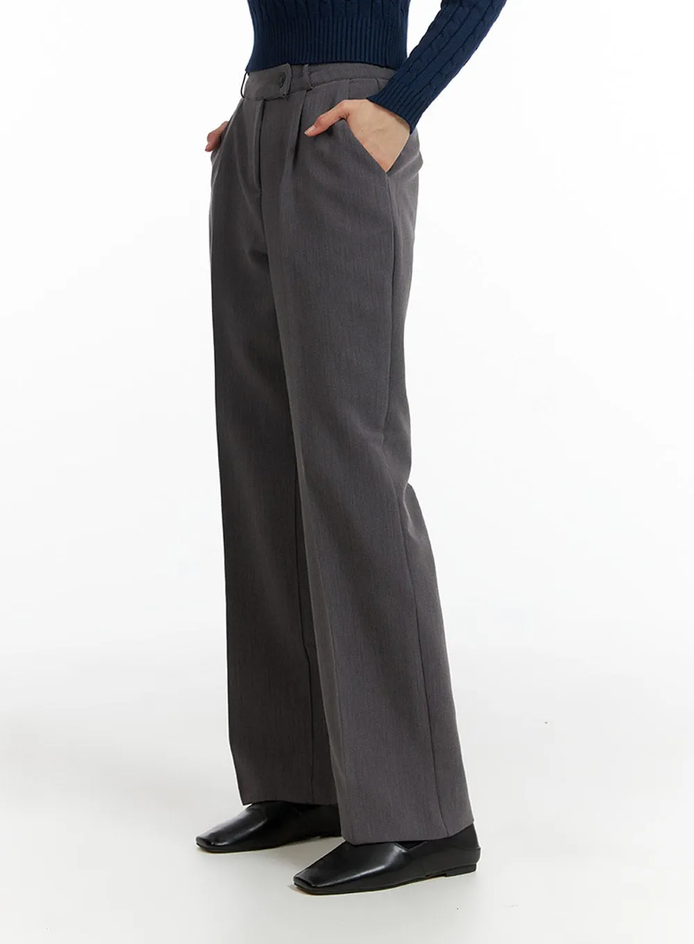 Pintuck Straight Leg Tailored Pants IF402