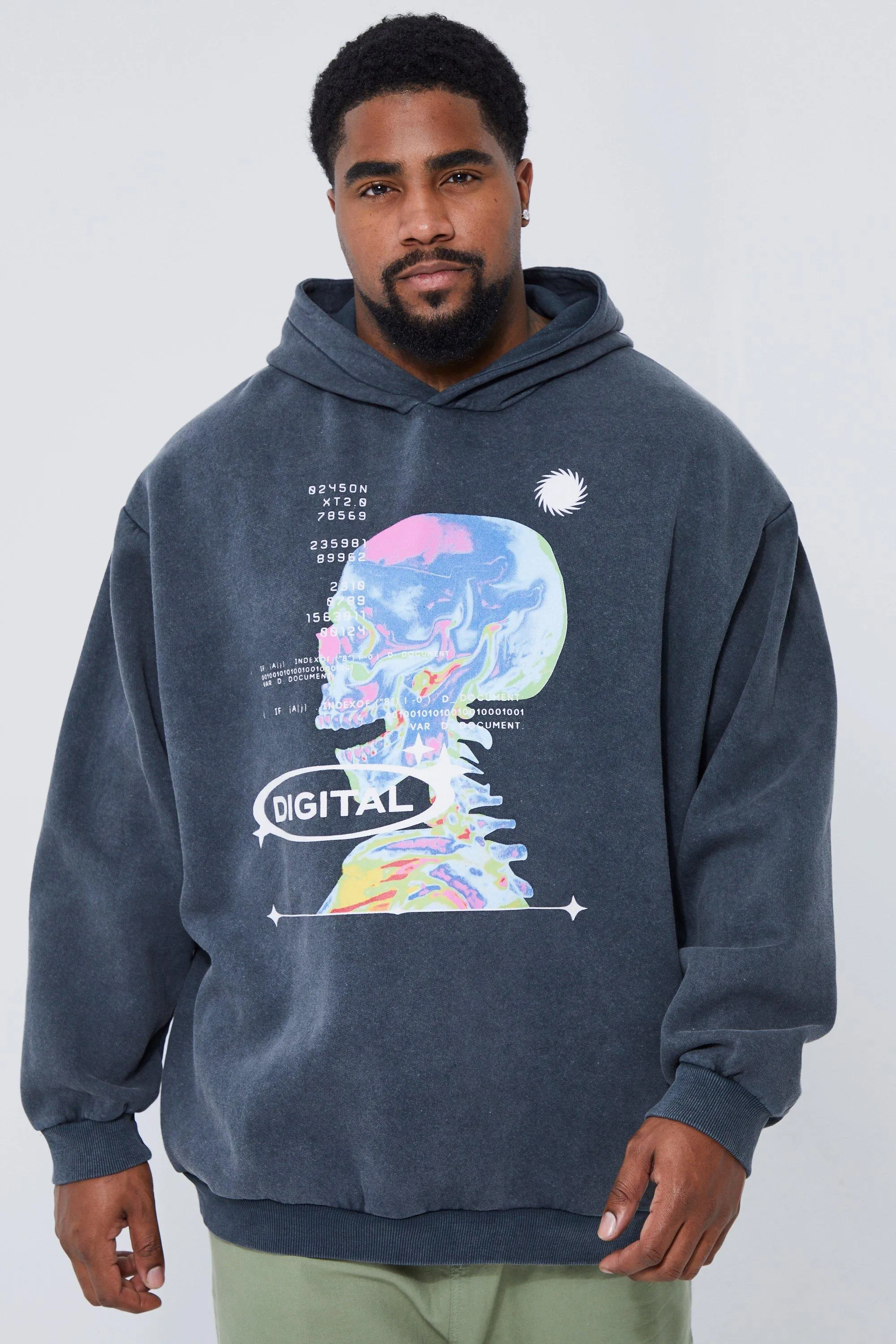 Plus Oversized Acid Wash Graphic Hoodie | boohooMAN UK