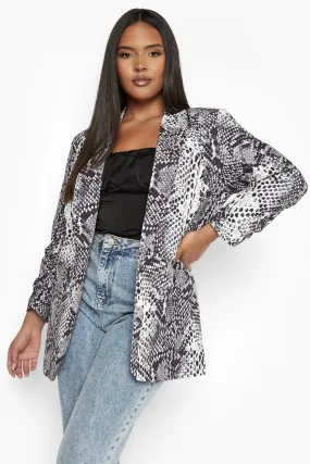 Plus Snake Print Ruched Sleeve Blazer