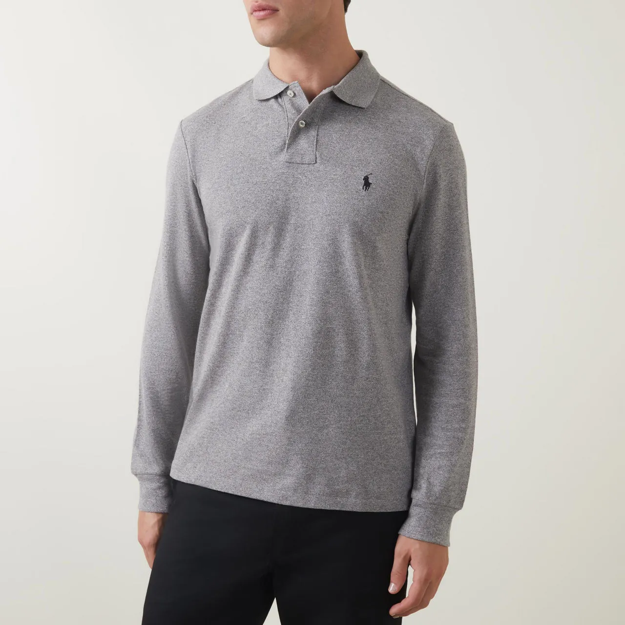 POLO RALPH LAUREN Long Sleeve Cotton Piqué Polo Shirt - Grey