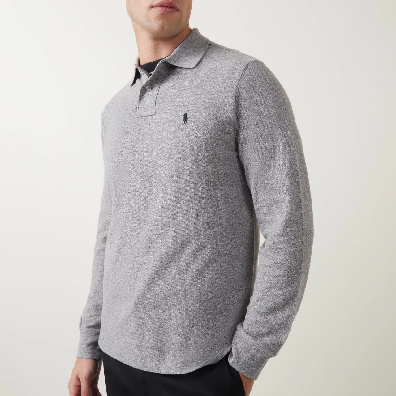 POLO RALPH LAUREN Long Sleeve Cotton Piqué Polo Shirt - Grey