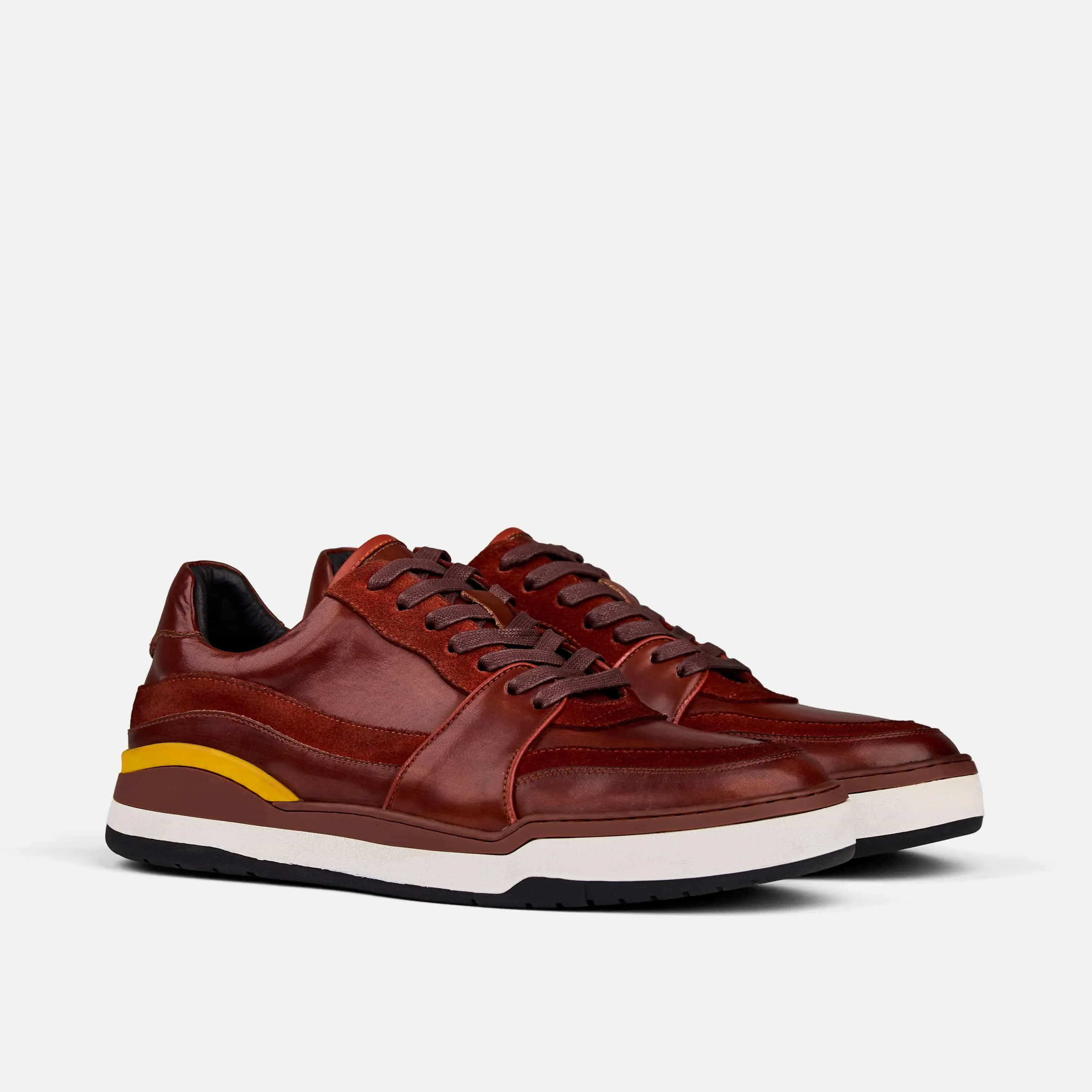 Poseidon Cognac Leather Low Top Sneakers