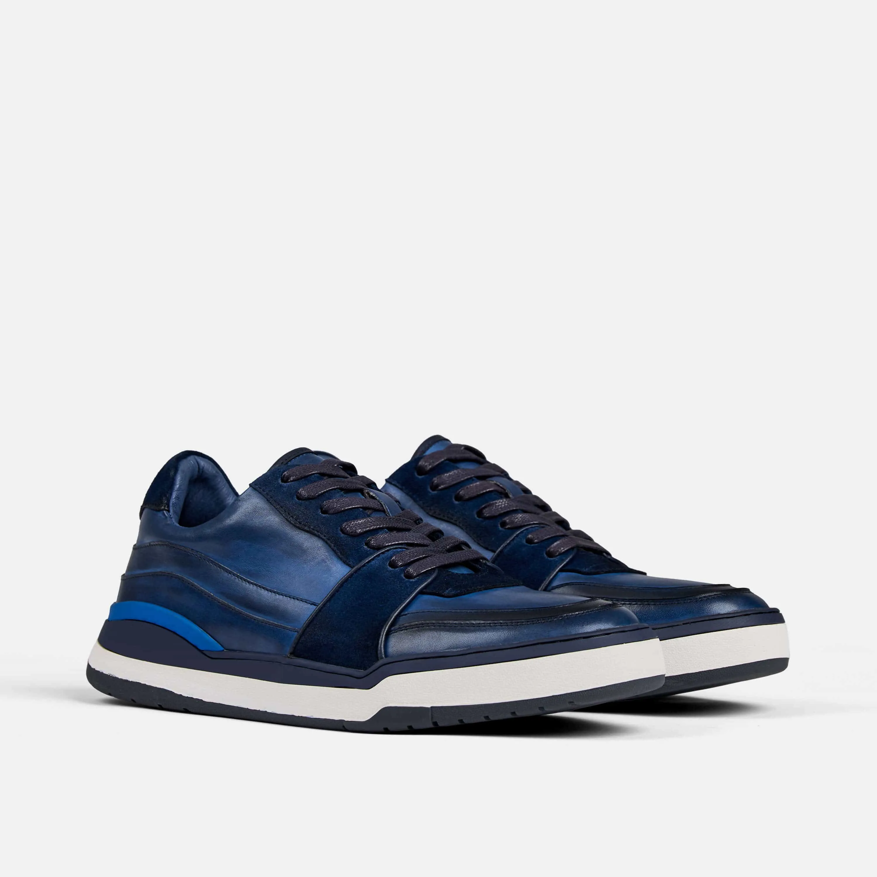 Poseidon Navy Leather Low Top Sneakers