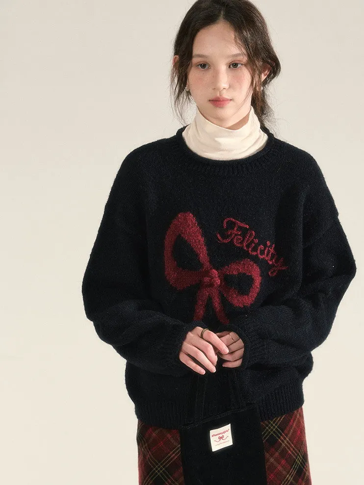 Ribbon Cute Crew-Neck Sweater Knit