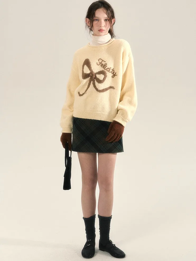 Ribbon Cute Crew-Neck Sweater Knit