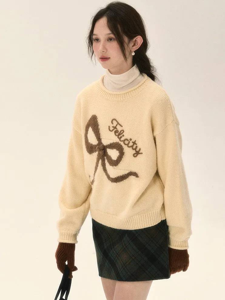 Ribbon Cute Crew-Neck Sweater Knit