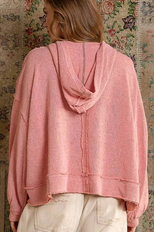 Round Neck Balloon Sleeve Hooded Knit Top