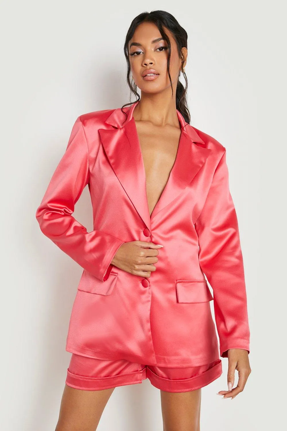 Satin Fitted Tailored Blazer