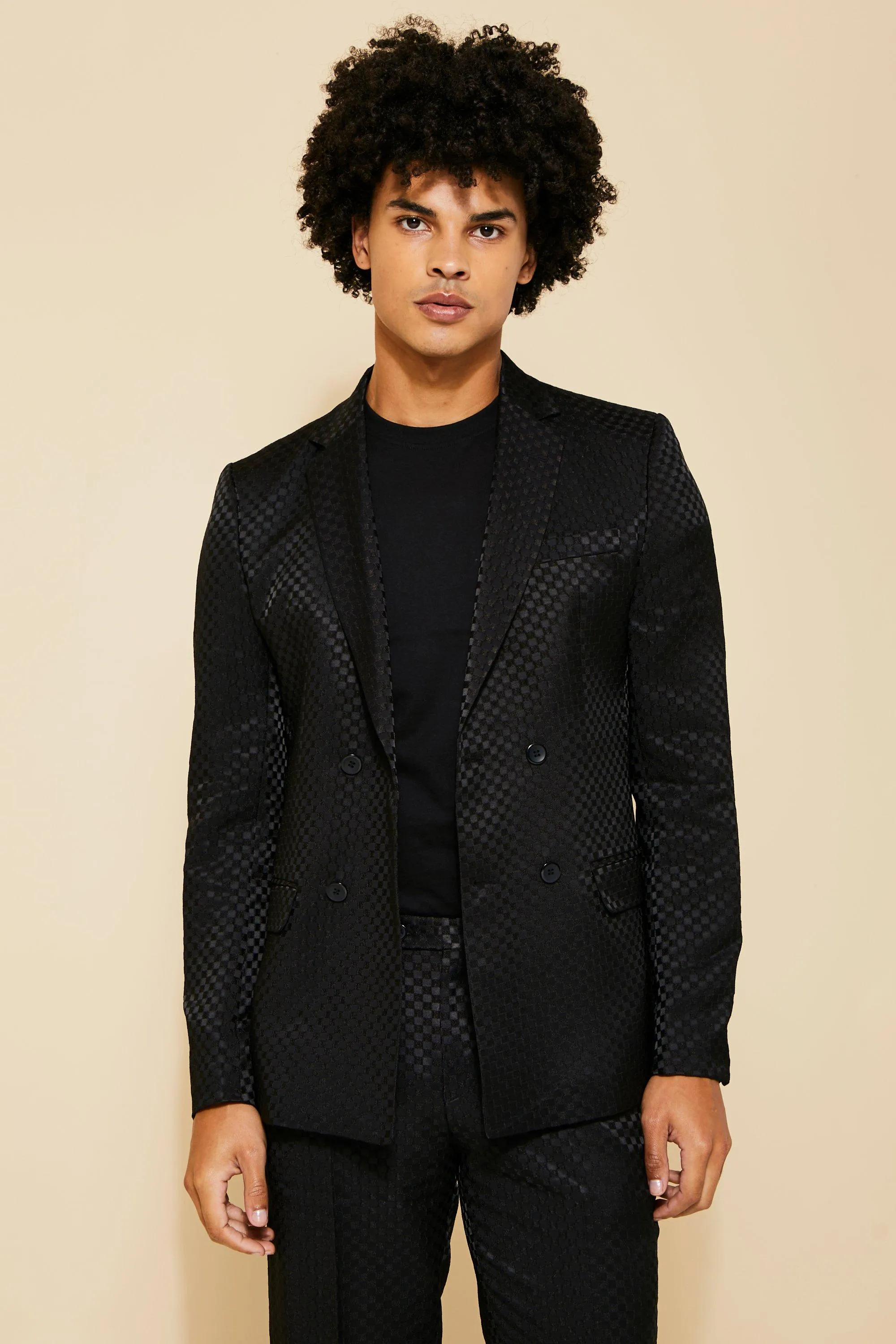 Slim Fit Double Breasted Jacquard Suit Jacket