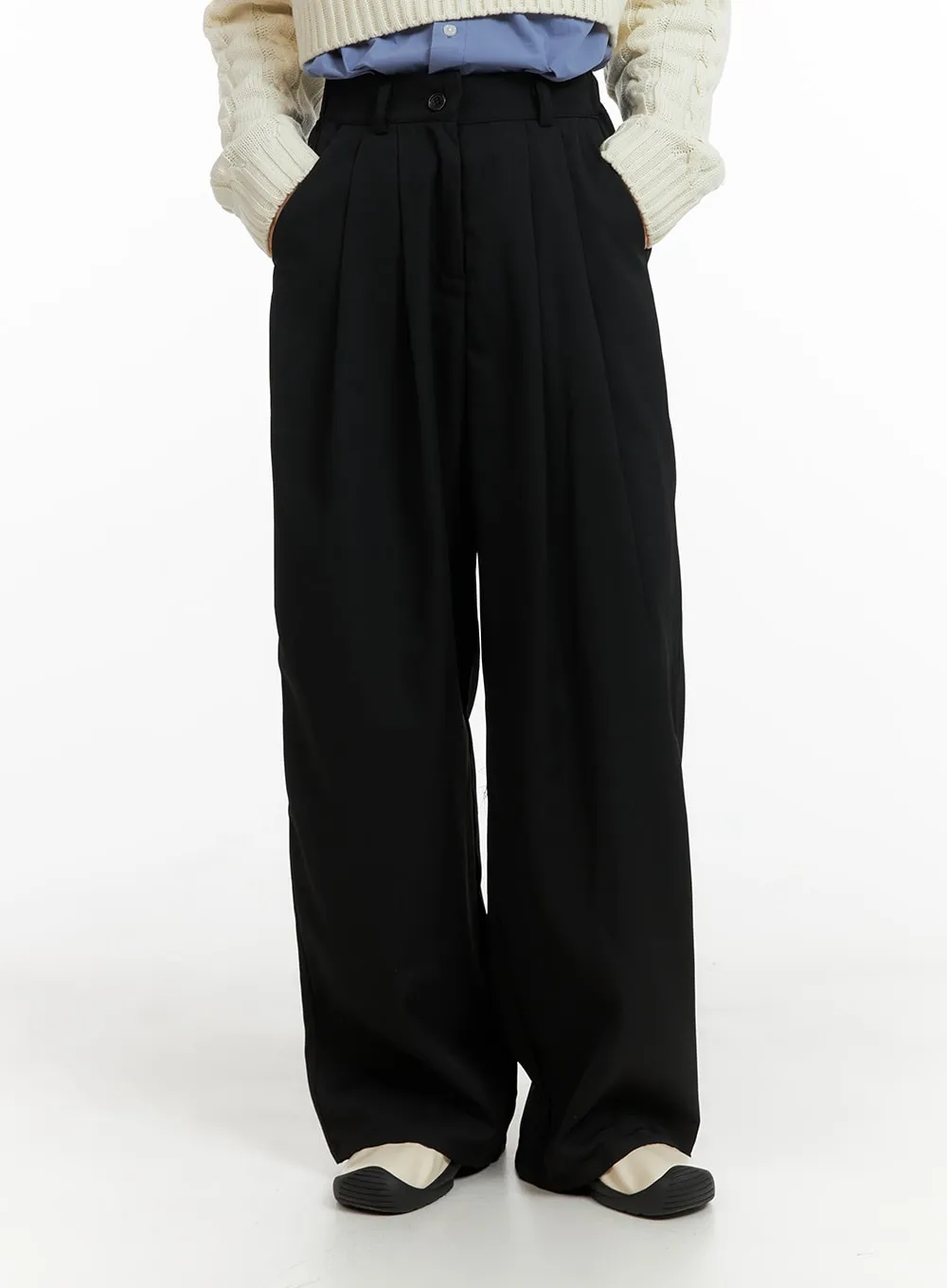 Solid Banding Wide Trousers OM412