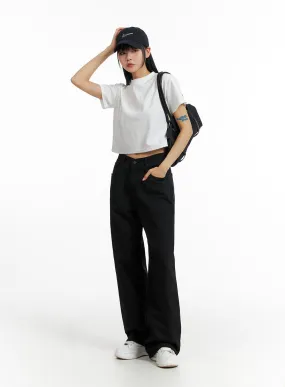 Solid Cotton Wide Leg Pants IF402