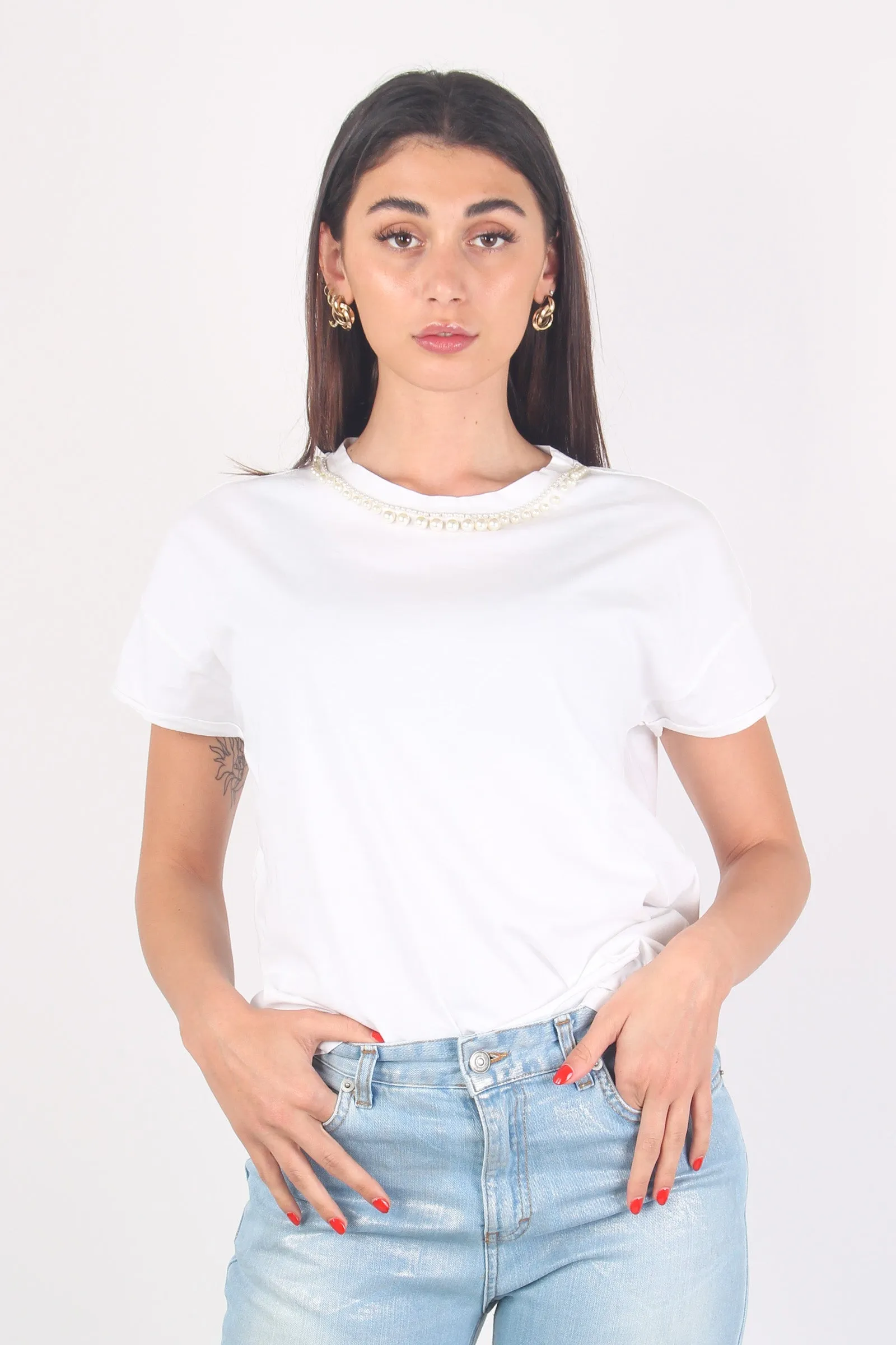 T-shirt Perle Collo Bianco