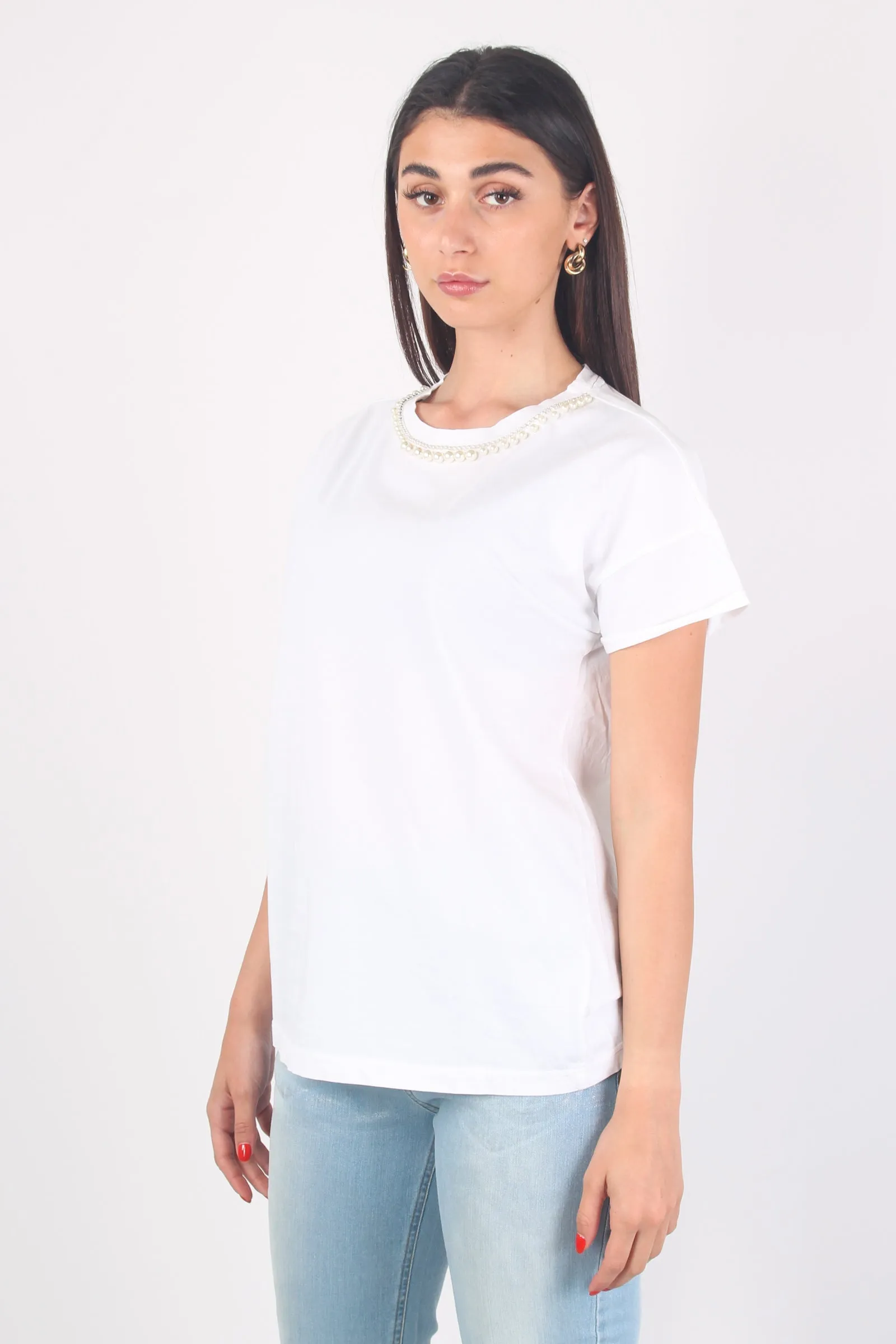 T-shirt Perle Collo Bianco