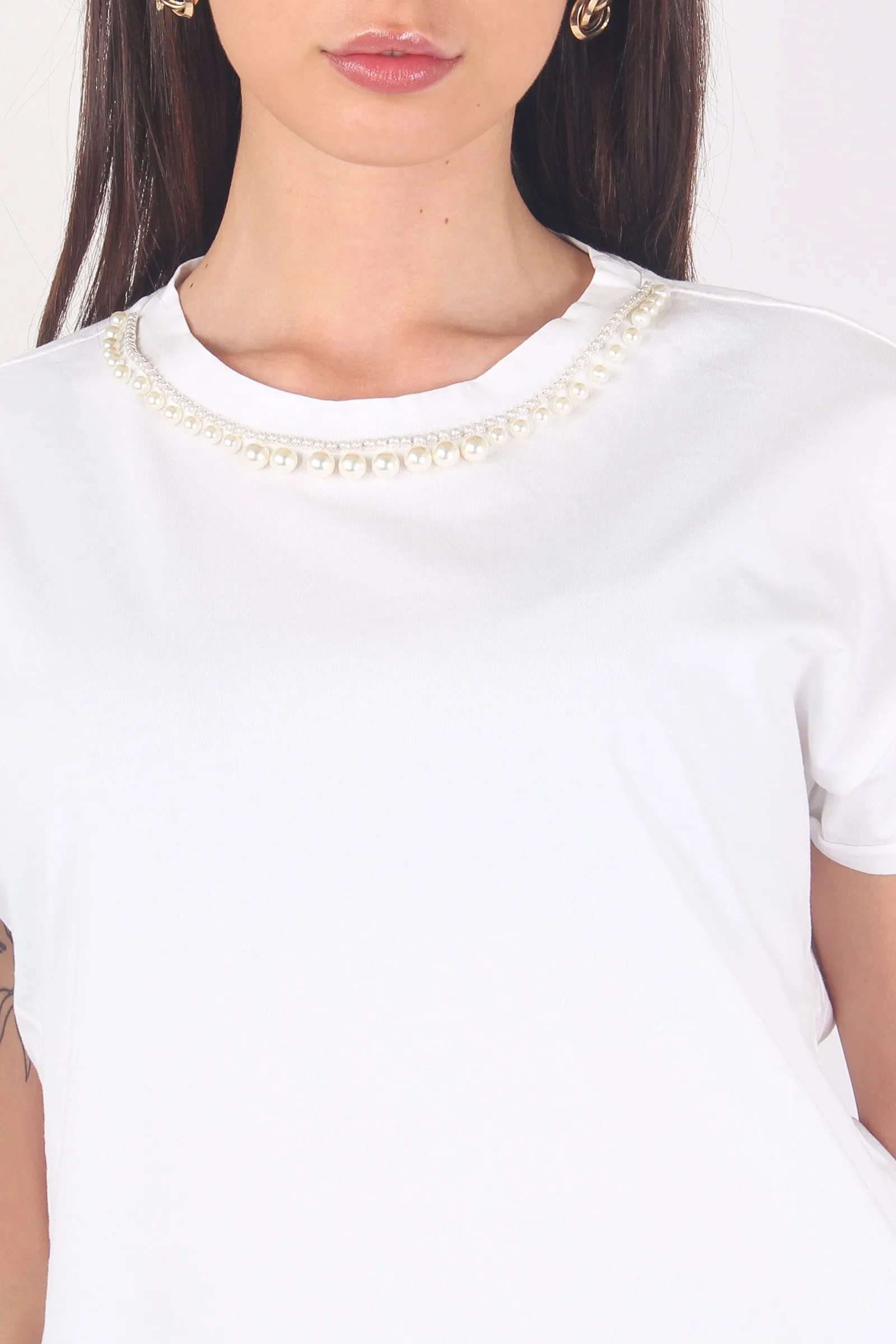 T-shirt Perle Collo Bianco