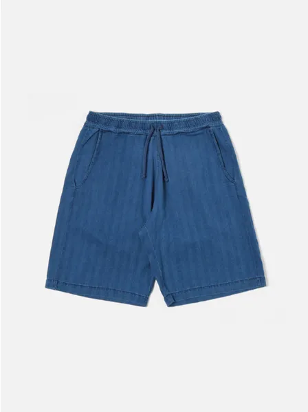 UNIVERSAL WORKS LUMBER SHORT IN WASHED INDIGO HERRINGBONE DENIM