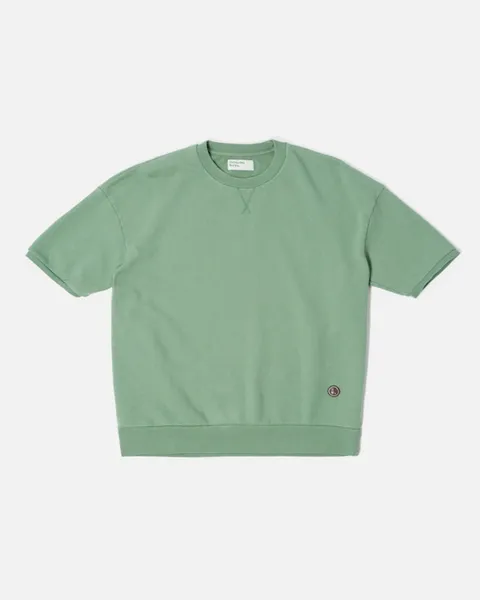 UNIVERSAL WORKS SHORT SLEEVE CREW IN GREEN DRY HANDLE LOOPBACK