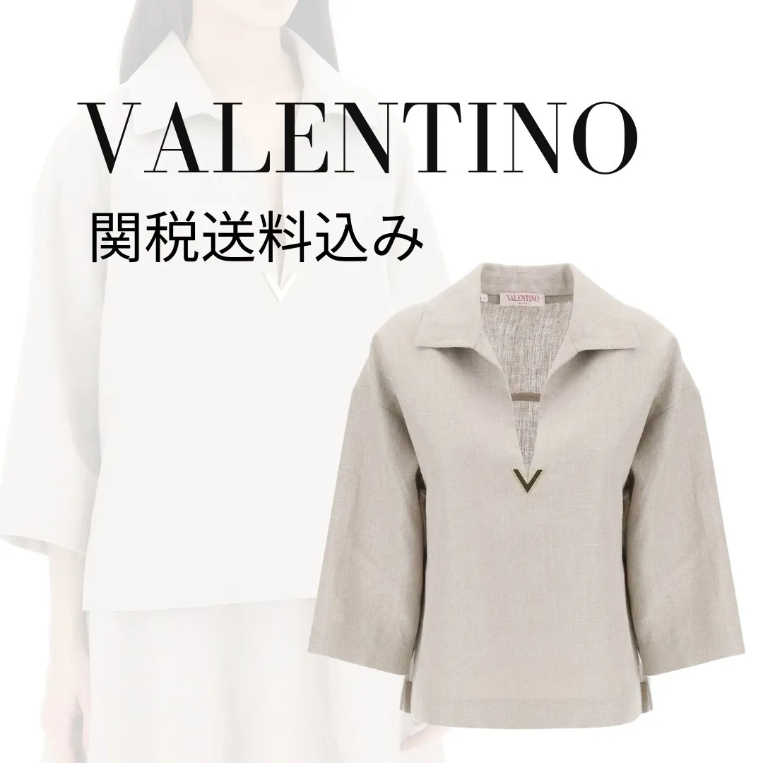 VALENTINO  |Linen Plain Short Sleeves Tunics