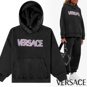 VERSACE  |Long Sleeves Cotton Logo Hoodies & Sweatshirts