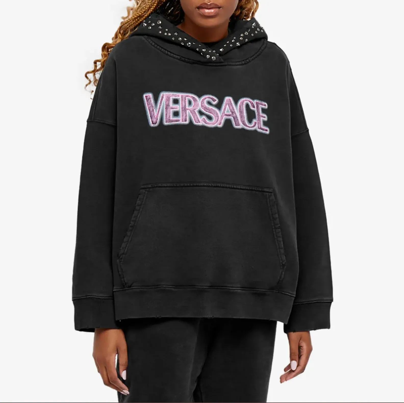 VERSACE  |Long Sleeves Cotton Logo Hoodies & Sweatshirts