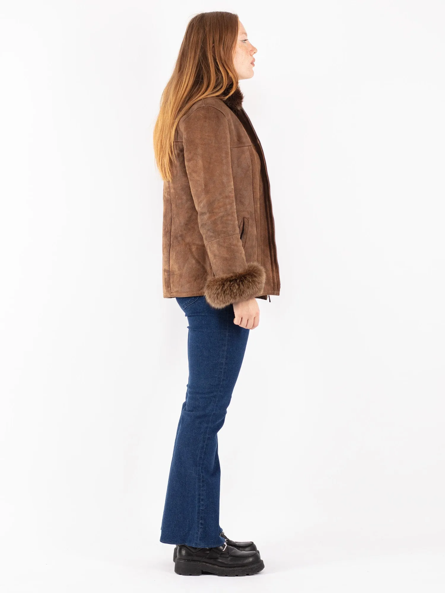 Vintage 90's Women Sheepskin Jacket in Brown