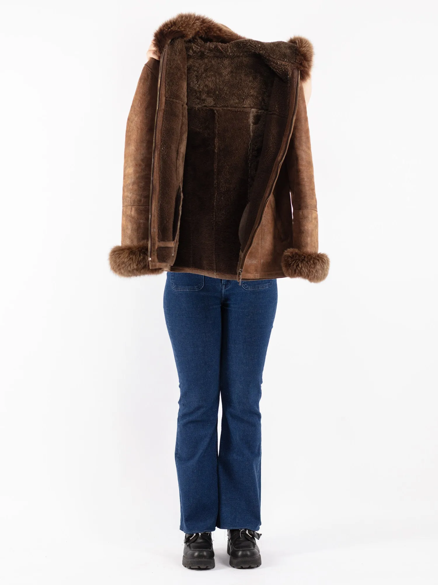 Vintage 90's Women Sheepskin Jacket in Brown