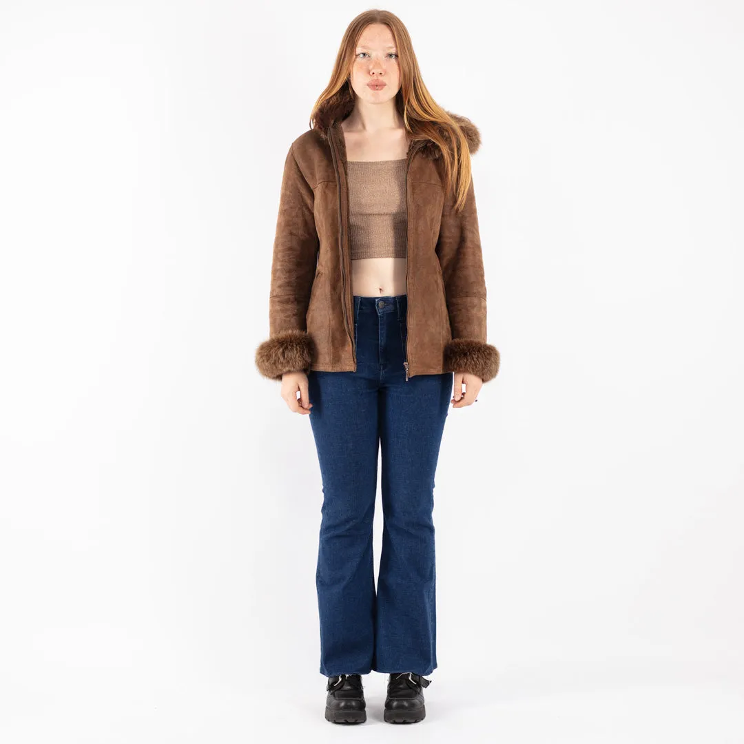 Vintage 90's Women Sheepskin Jacket in Brown