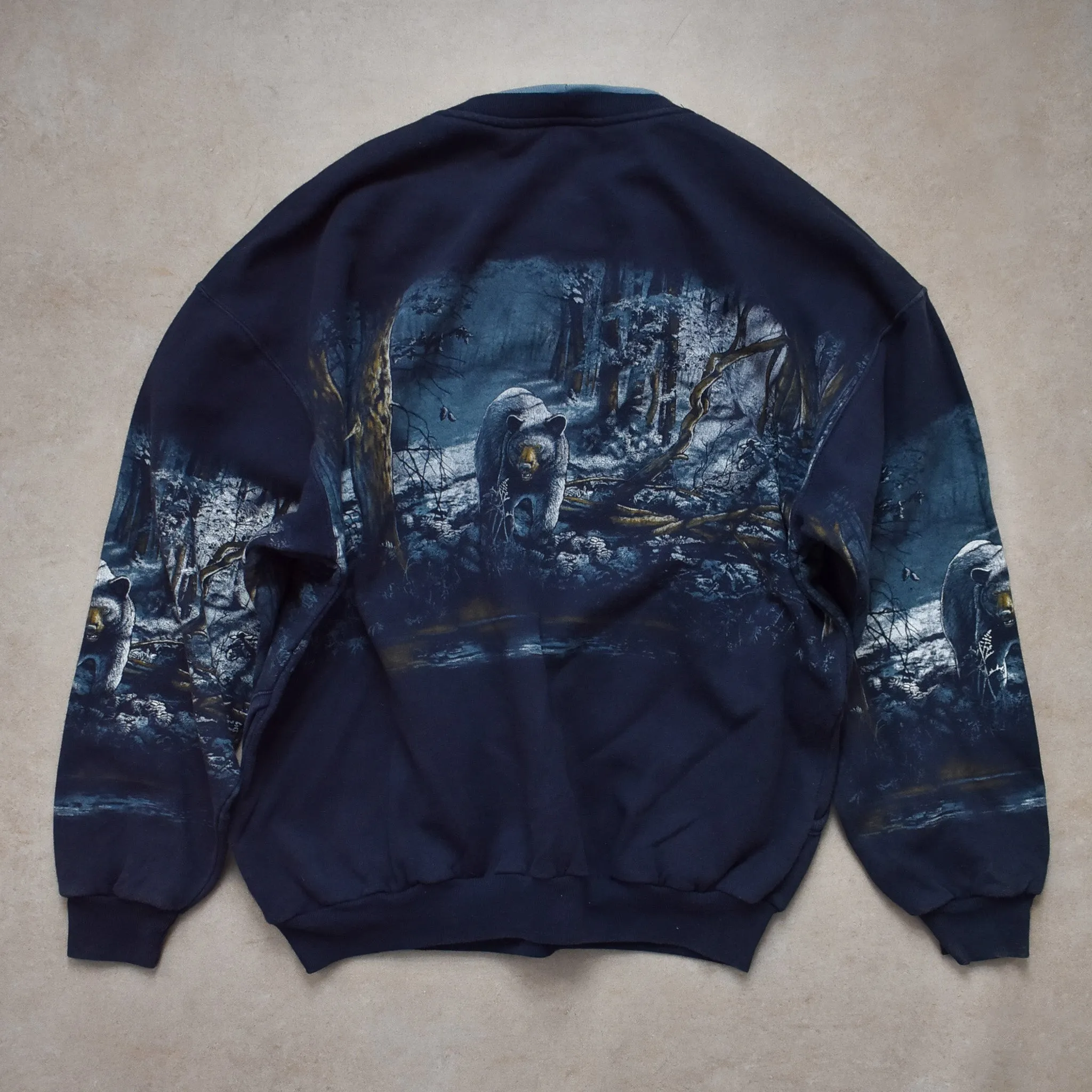 Vintage Art Unlimited Sportswear Navy Bear Graphic Sweater - XL