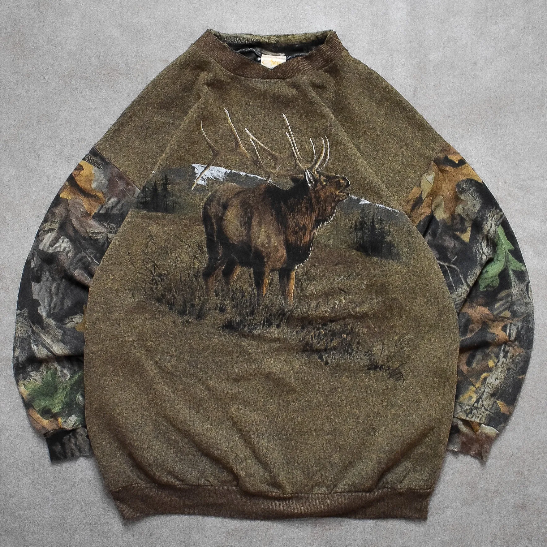 Vintage Artisan Inc Moose Graphic Olive Sweater - XL